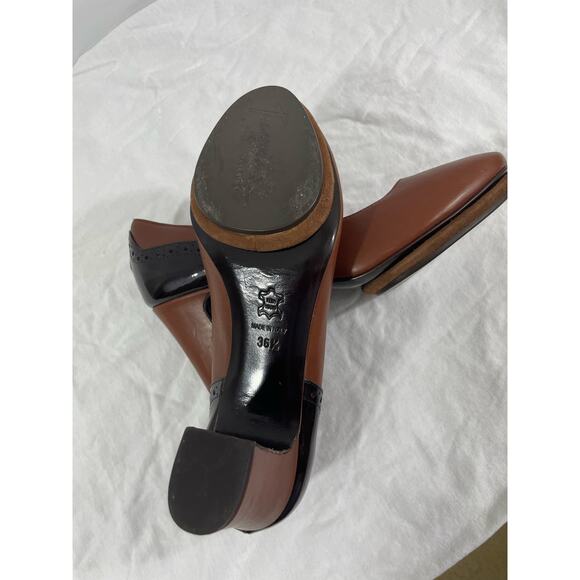Vintage Italian Leather Heels Pumps Jacopo Size 36.5/6US Brown Color Block Women - Picture 7 of 8